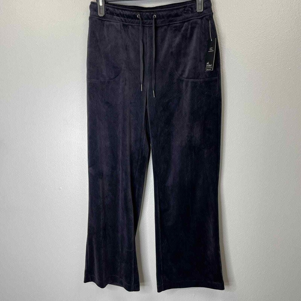 Ali Miles Velvet Pants Womens Medium Black Pull On Straight Leg A61104PM